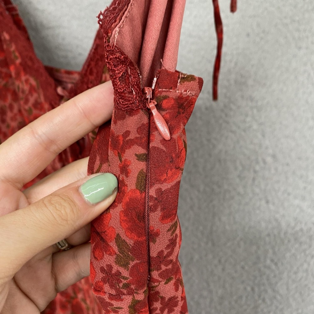 Wild Fable Slip Maxi Dress Womens Small Red Babydoll Floral Lace Trim V-Neck - Picture 8 of 14